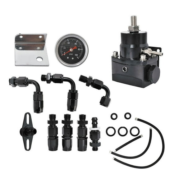 munirater Universal Adjustable Fuel Pressure Regulator Kit with 100psi Guage AN6 Hose Fitting New Black HWP-FPR-005B