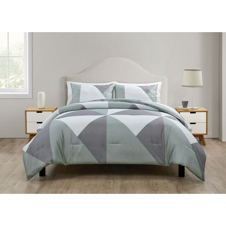 King 3pc Geo Comforter Set Gray/Green - Jade + Oake