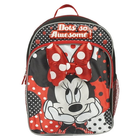 Disney Minnie Mouse Dots So Awesome Face With 3D Bow 14" Backpack