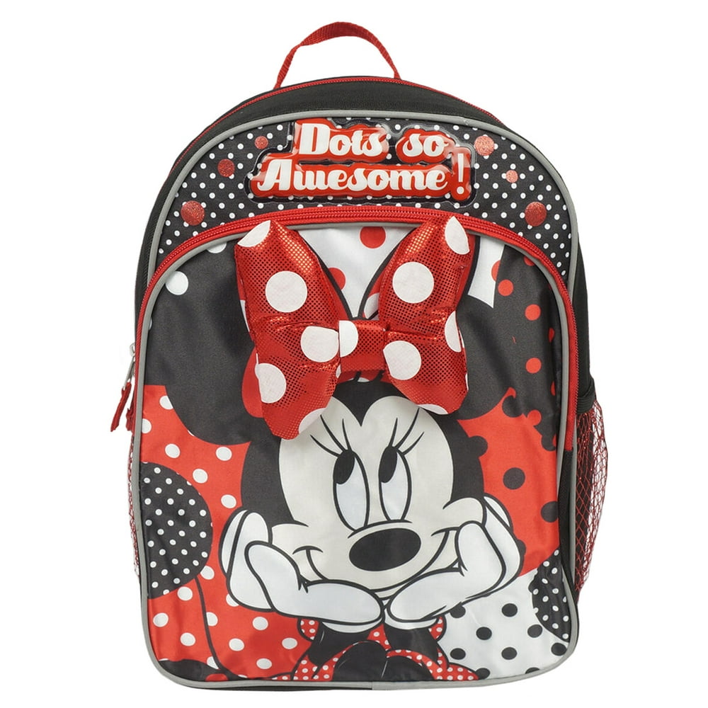 Kids Minnie Mouse Backpack 14" Back Pack With Minnie Mouse Plush Bow