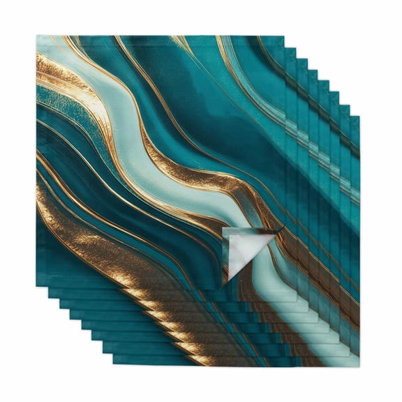 Teal Marble Cloth Napkins, Modern Abstract Gold Fluid Art Washable and Reusable Dinner Napkins Set of 8, Table Napkin for Kitchen Party Birthday Wedding Hotel Housewarming 20"x20"