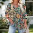 thumbnail image 5 of Taqqpue Womens 3/4 Length Sleeve Shirts Summer V Neck Tunic tops Casual Dressy Blouse Floral Printed Plus Size T Shirts, 5 of 6