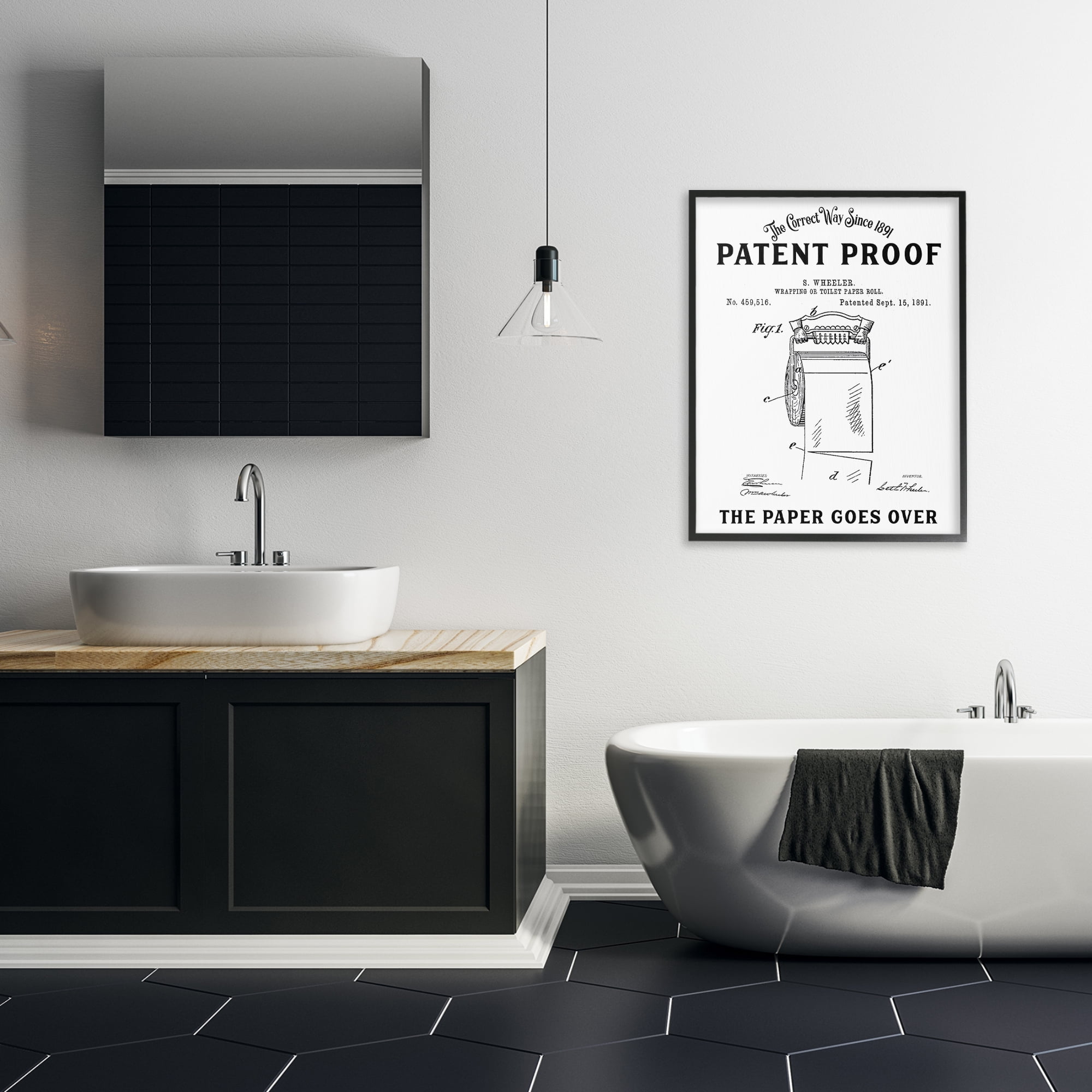 Toilet Paper Goes Over Black Framed Giclee Art, design by Lettered and Lined