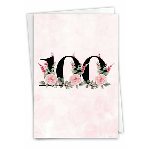 NobleWorks 100th Milestone Birthday Greeting Card with 5 x 7 Inch Envelope (1 Card) Floral Age 100 C8266MBG