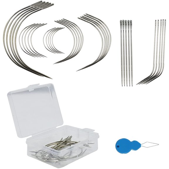 36 Pcs J I C Curved Needles Hand Sewing Needles Hair Weave Needles for Wig Making, Carpet Leather, Canvas Repairing, Modelling and Crafts Sofa Cloth, Shoes