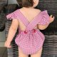 thumbnail image 1 of Ropa de bebé Verano Niñas Bow Fly Sleeve Plaid Rayas Print Mamelucos Ndcxsfigh Para estrenar, 1 of 6