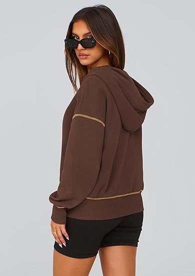 PRETTYGARDEN Women's Hooded Sweatshirts Long Sleeve Half Zip Cropped Hoodie Pullover Winter Fashion Clothes