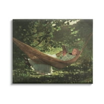 Stupell Industries Girl Reading Book Hammock Classic Vintage Painting Painting Gallery Wrapped Canvas Print Wall Art, Design by Lettered and Lined