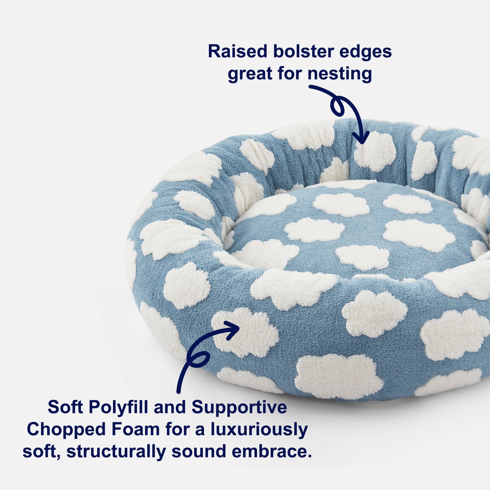 Donut Dog Bed Medium, Calming Round Pet Bed for Dogs and Cats, Washable Jacquard Plush Cover with Non-Slip Bottom, Indoor Cat Bed, Blue, 36"x36"x10"