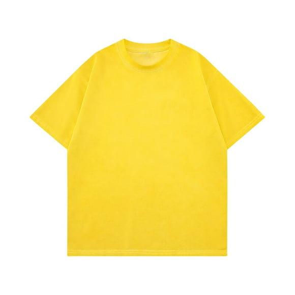 ZMFXJPE Men's Loose T-Shirts Vintage Washed T Shirt Basic Tee Tops Unisex Short Sleeve Shirt Casual Summer T Shirt Yellow, L