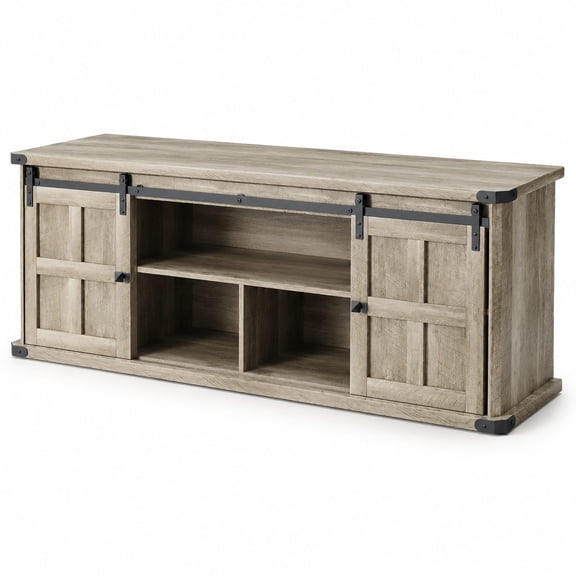 75 80 Inch TV Stand with Storage, Farmhouse Entertainment Center with Sliding Barn Door and Power Outlet, TV Console for Living Room