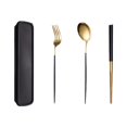 thumbnail image 1 of Ensemble de Vaisselle Portable en Acier Inoxydable 4 Pcs, Lavable au Lave-Vaisselle Réutilisable, Inclut Fourchette Cuillère Baguettes avec Boîte (Noir Doré), 1 of 5