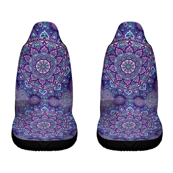 2pcs Purple Mandala Lotus Boho Print Car Seat Covers, Universal Fit for SUV Sedan Van, Breathable Machine Washable Front Auto Seat Protectors, Stylish Boho Vehicle Interior A