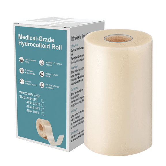 PUMIER Hydrocolloid Bandages for Wound Care, Extra Large Medical-Grade Hydrocolloid Roll with Self-Adhesive, Ultra Absorbent, Flexible & Waterproof, DIY Size & Shape First Aid Kit Essential