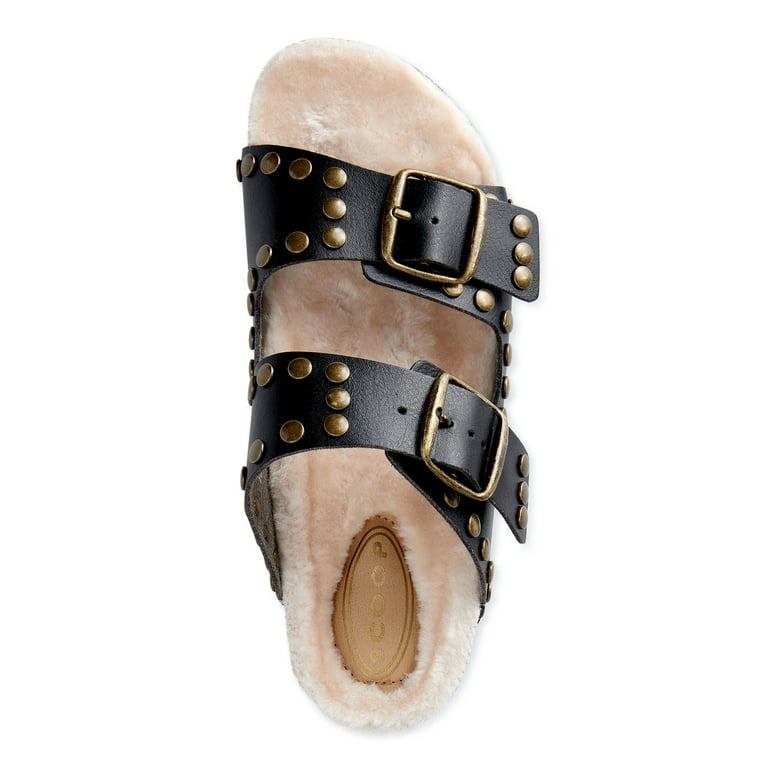 Scoop Women s Studded Faux Shearling Double Strap Sandals