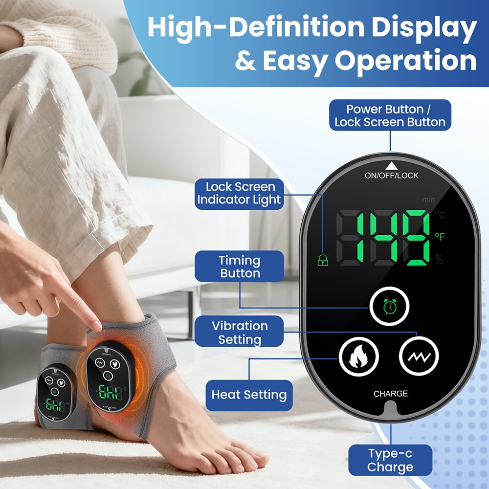 Ankle Heated Wrap Brace, Ankle Heating Pad, Cordless Ankle Massager with Heat with 4 Heat Levels, 3 Vibration & Timing Modes, 3000mAh Battery, Heated Ankle Wrap for Ankle Tension, Gray 2pcs