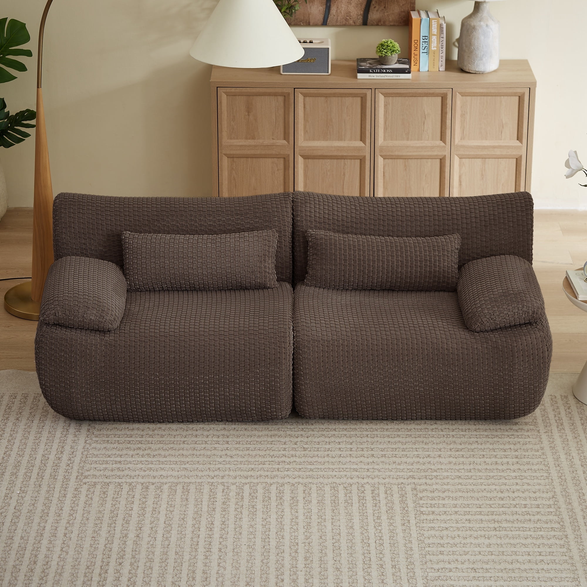 Oversized upholstered Loveseat Sofa, Compressed Boneless Couch for Living Room, Modern Modular Floor Sofa Set with Pillows