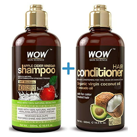 WOW Apple Cider Vinegar Shampoo & Hair Conditioner Set - (2 x 16.9 Fl Oz / 500mL) - Increase Gloss, Hydration, Shine - Reduce Itchy Scalp, Dandruff & Frizz - No Parabens or Sulfates - All Hair