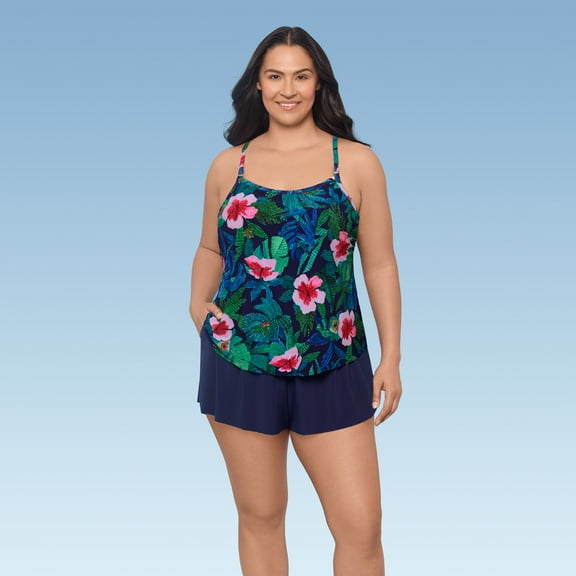 Women's Plus Size Farrah Tummy Control Swimsuit Romper with Pockets