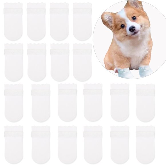 20pcs Disposable Dog Shoes for Small Dogs, Pet Shoes with Adjustable Self-Adhesive Bandage, Dog Booties and Paw Protectors, Suitable for Pets Outdoors(S)