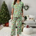 thumbnail image 5 of UngA Womens Pajama Sets Christmas Short Sleeve Sleepwear Long Pants Soft Button Down Loungewear Silk Christmas Pajamas for Women,Size S, 5 of 5