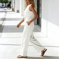 thumbnail image 6 of Sevevn Women's 2-Piece Linen-Look Outfit Sleeveless Asymmetric Top and Wide Leg Pants Set White 2XL, 6 of 7