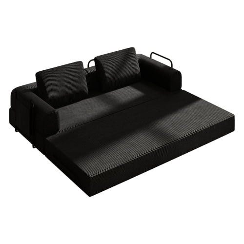 78" Corduroy Convertible Sleeper Sofa Bed, Boneless Futon Couch Floor Lounger Loveseat with Pull Out Mattress, Black