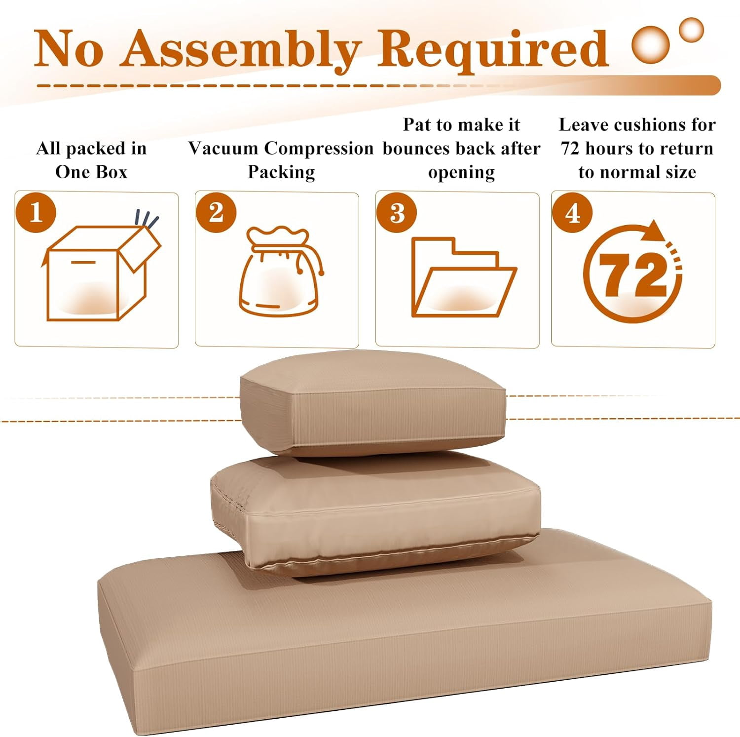 AECOJOY Outdoor Patio Furniture Cushions, 4-Inch Memory Foam Replacement Cushions for 7-Seat Sectional Wicker Conversation Set, Beige
