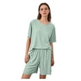 thumbnail image 2 of Taqqpue Women Ice Silk Pajama Sets 2 Piece Pjs Round Neck Short Sleeve Top with Pants Breathable Sleepwear Cool Loungewear for Ladies Spring Summer Home Wear Plus Size Pjs Sets Women, 2 of 9