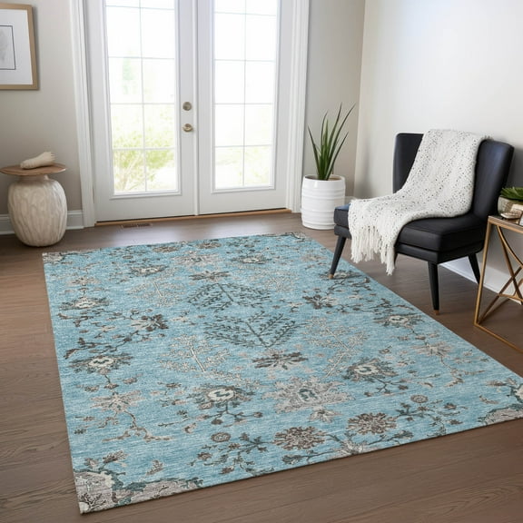 Addison Rugs Chantille Indoor/Outdoor Transitional Floral Sky Washable Rectangle Rug, 5' x 7'6"
