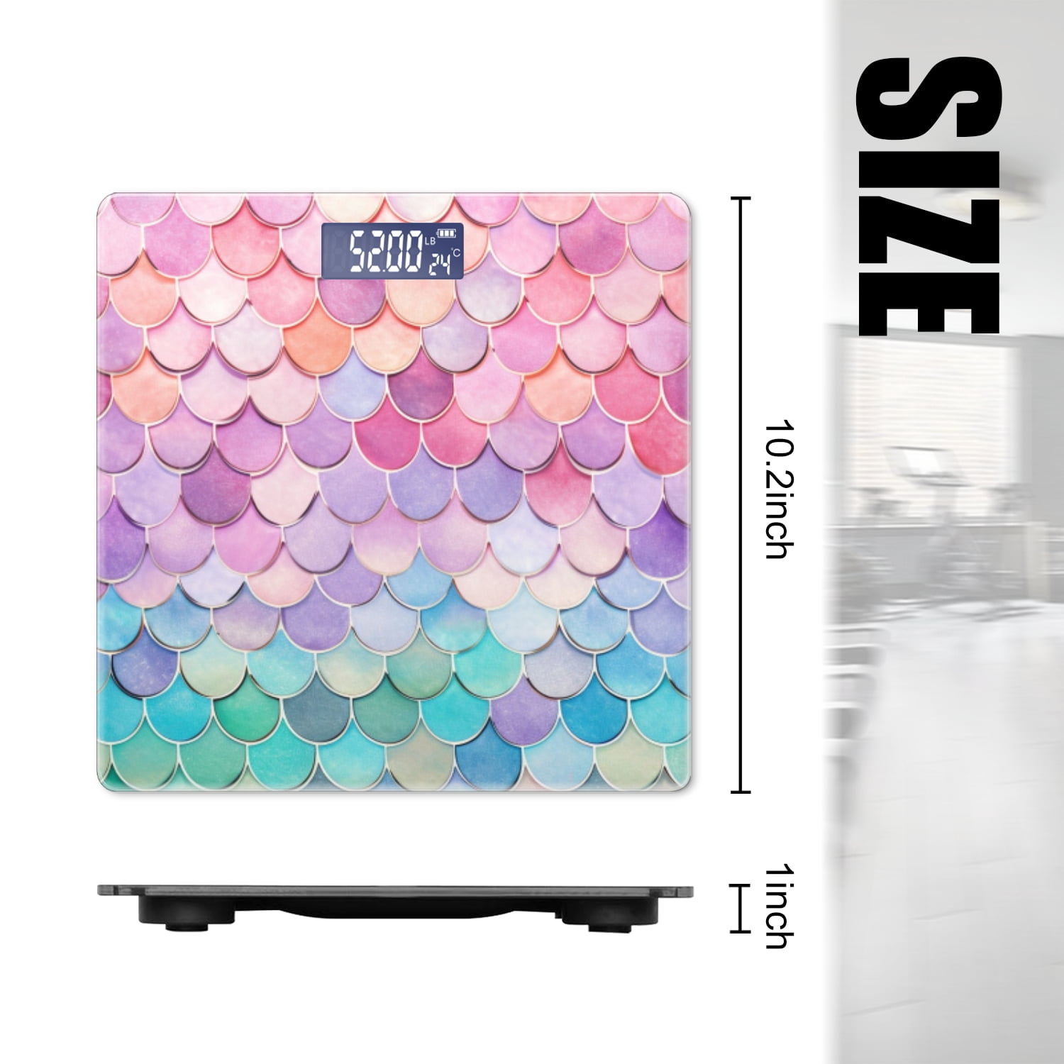 High Precision Body Weight Scale Smart Bathroom Scales with Large LCD Display(400lbs),Decorative for Bedroom-Beautiful Pastel Rainbow Mermaid Scales
