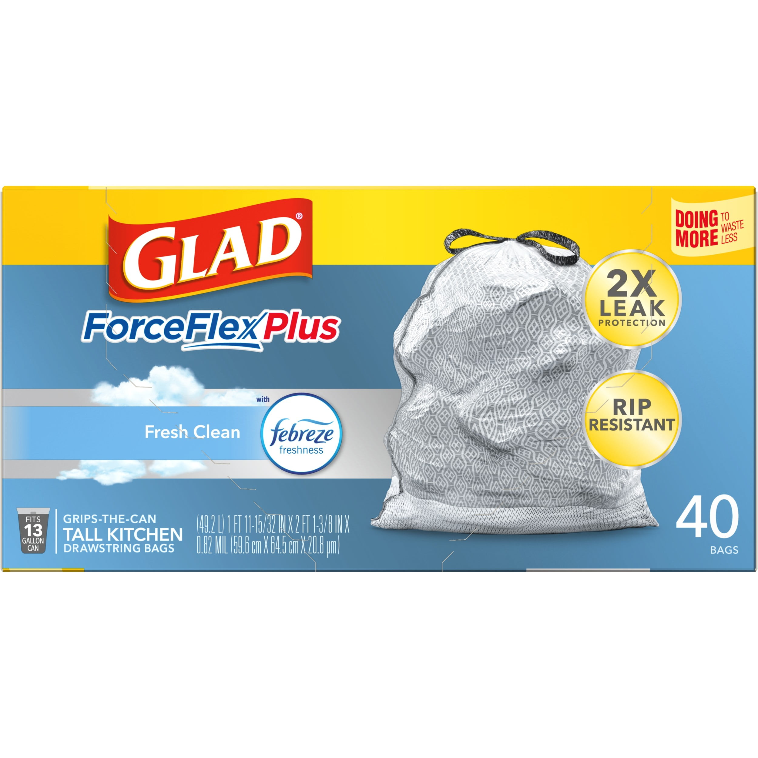 Glad ForceFlex with Febreze Fresh Clean Scent Tall Kitchen Drawstring Trash  Bags, 40 ct - Fry's Food Stores