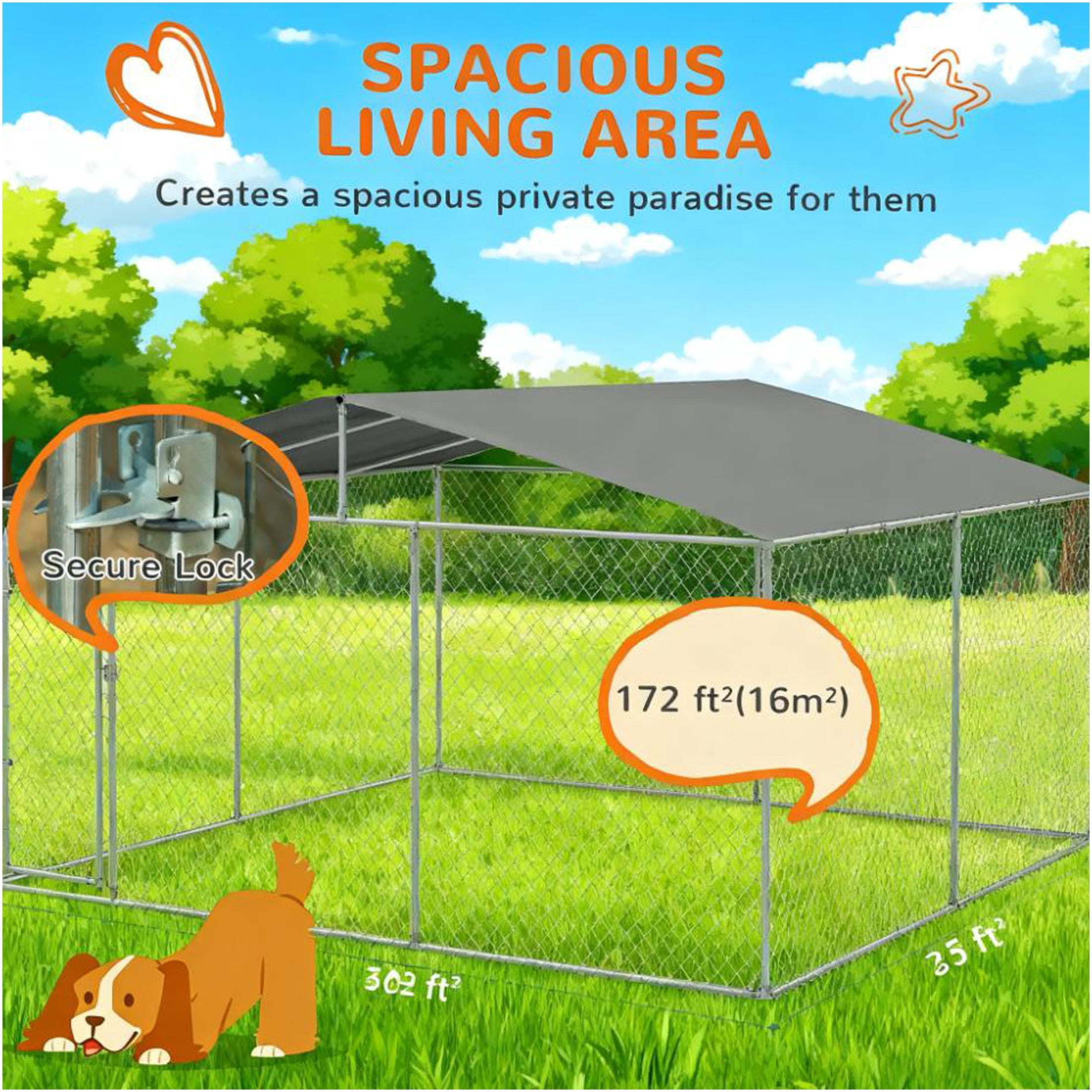 JERFIT Large 13x13x7.6ft Outdoor Dog Kennel with Roof Cover, Heavy Duty Steel Welded Wire Pet Playpen Yard Fence Run for Big Dogs, Silver