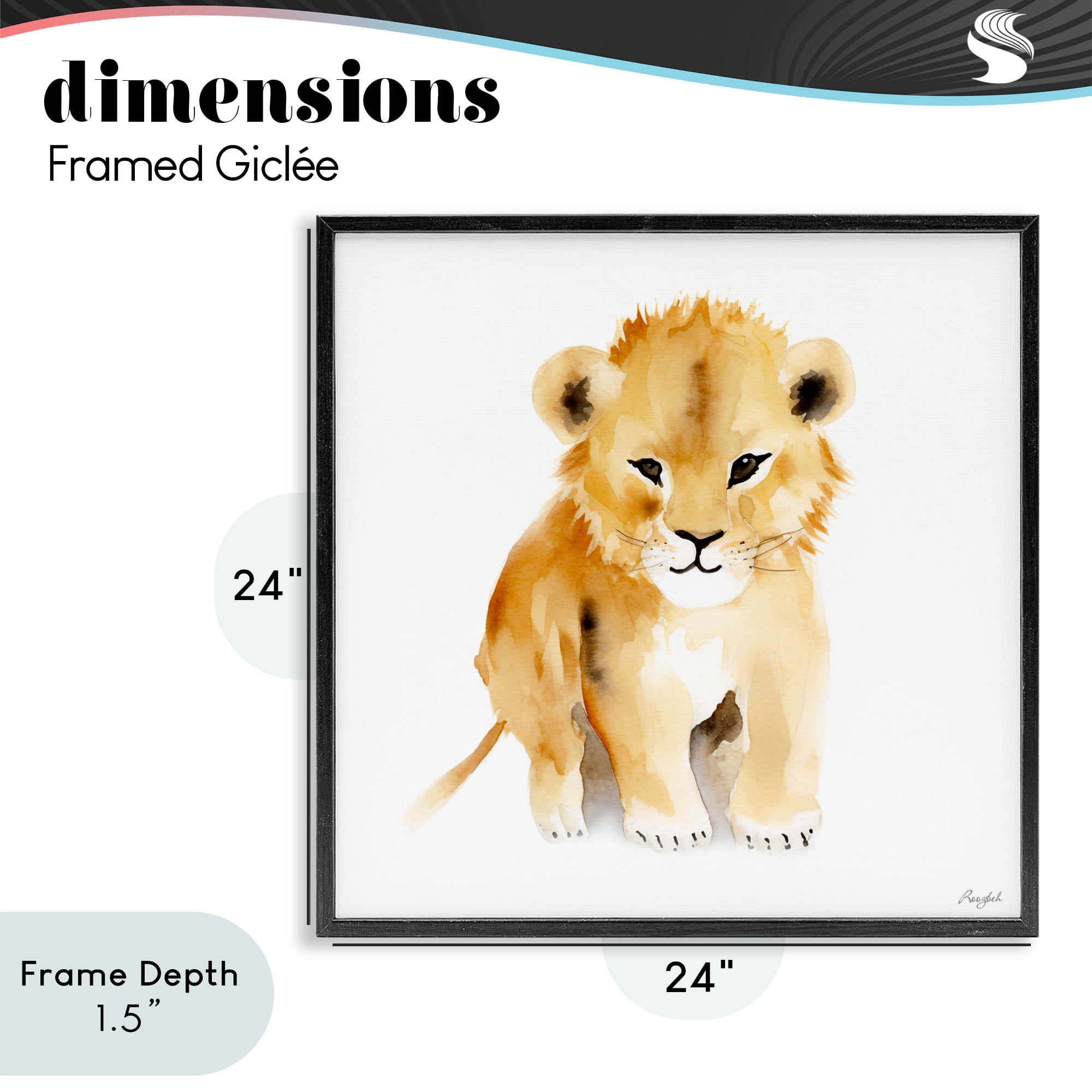 Stupell Industries Minimal Lion Cub Black Framed Giclee Art, design by Roozbeh