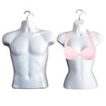 thumbnail image 3 of White Male + Female Mannequin Torso Set, Dress Form Hollow Back Body T-shirt Display, w/ Clothes Clips, Metal Stand for Counter Top by DisplayTown for Craft Shows, Photos or Design, S-M Sizes., 3 of 7