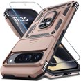 thumbnail image 1 of KOMI Case Compatible with Google Pixel 9 Pro XL Built in Slide Camera Lens Cover+Screen Protector+Finger Ring Holder Kickstand,Heavy Duty Shockproof Full Body Protective Phone Cover, Rose Gold, 1 of 5