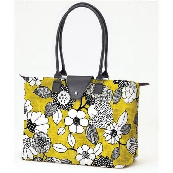 Joann Marrie Designs NF3YBF Long Handle Fold-Up Bag Yellow and Black Floral- Pack of 2