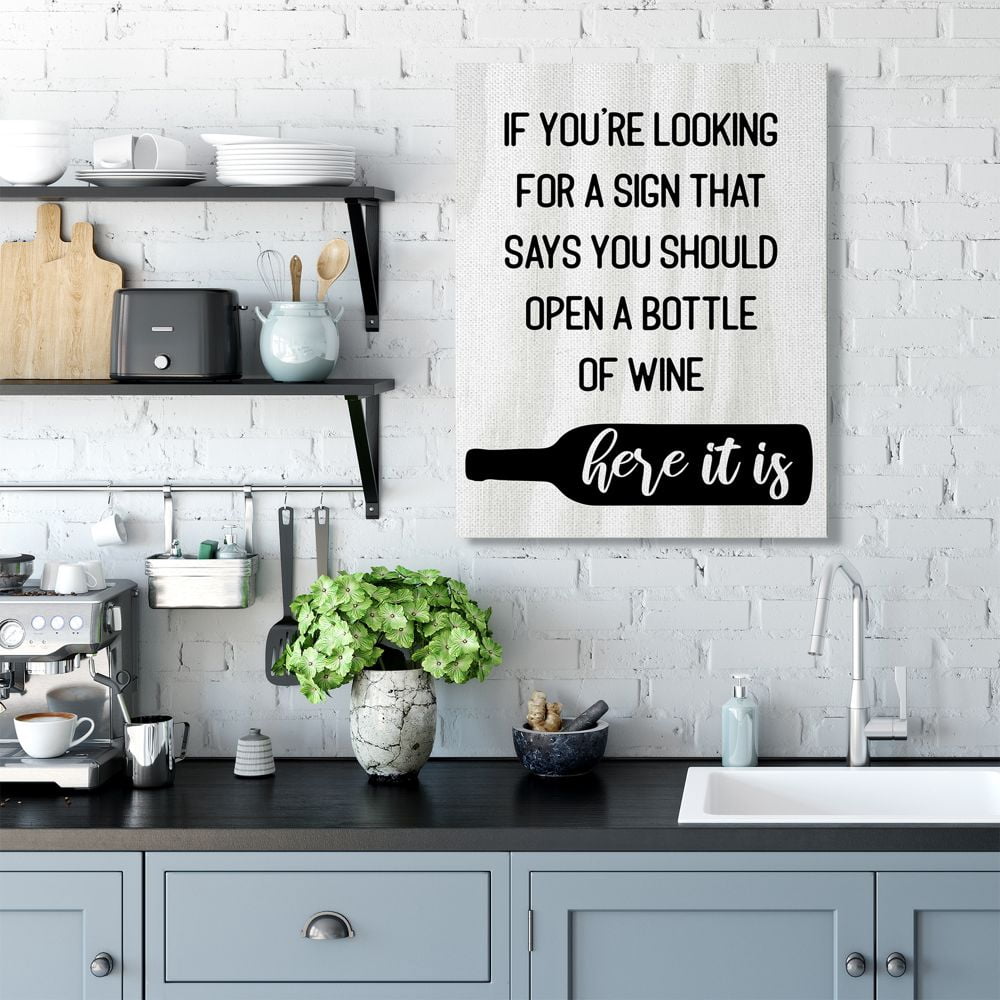 Stupell Industries Sign to Open Bottle of Wine Phrase Alcohol Humor Canvas Wall Art Design by Daphne Polselli, 30" x 40"