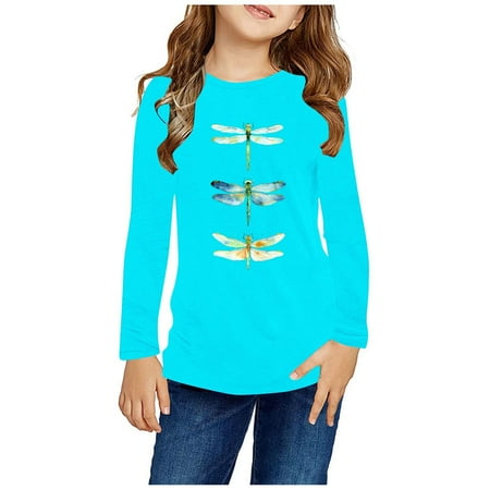 

ATOGUTA Boys Girls Long Sleeve Shirts Casual Crew Neck Tops Fall Winter Blouses Light Blue Size 3T-14