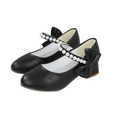 ZACPNCV Girls Dress Shoes Mary Jane Low Heel Party Flower Wedding Princess Pumps for Little Girls Black 7-8 Years