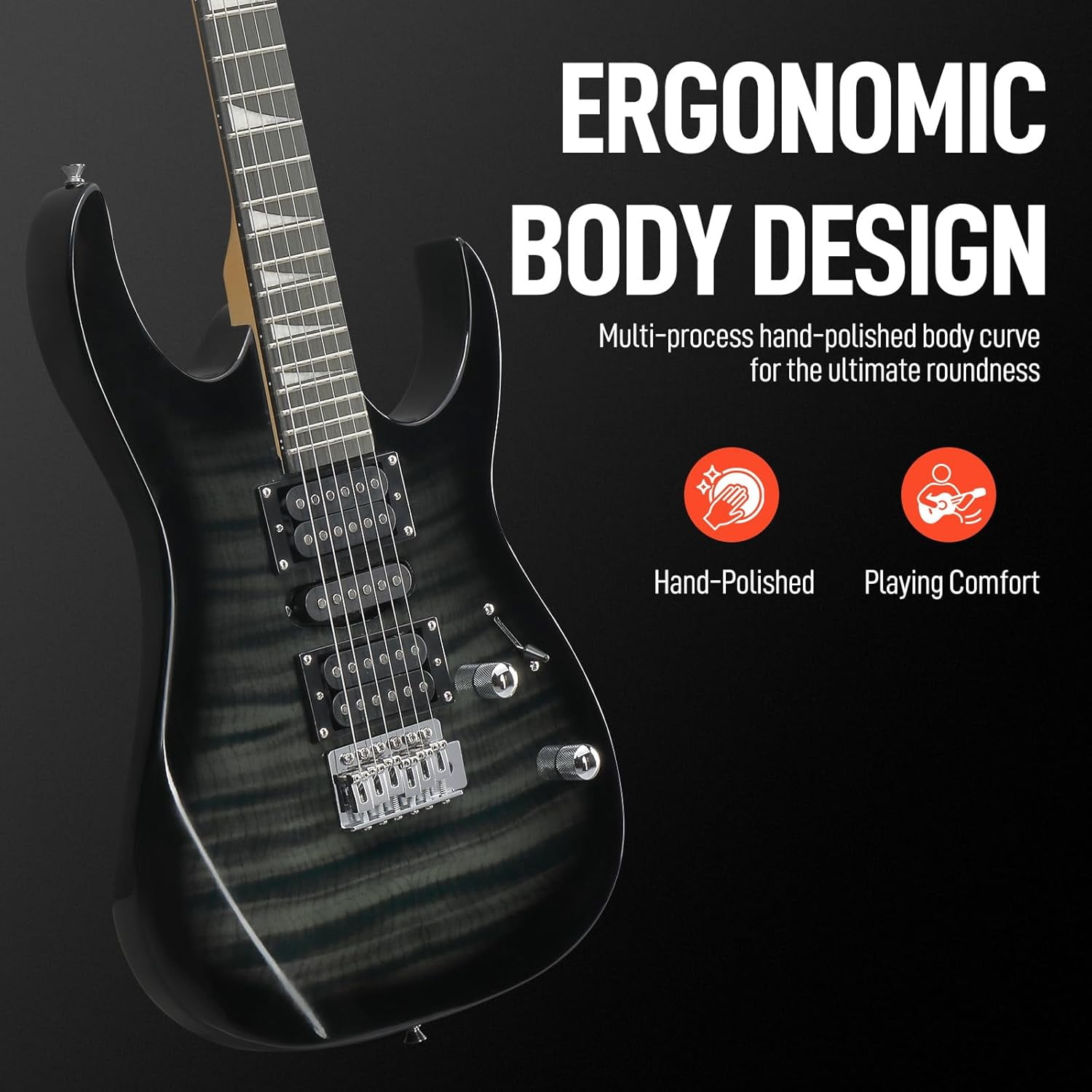 HarmonyStrings 39" Electric Guitar with 20Watt Amp, Full Size 170 Model Starter Guitar Kit for Beginners & Professionals W/Bag, Strap, Upgrade Cable, Guitar Capo, Tremolo Arm Tiger Black