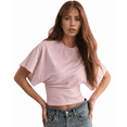 thumbnail image 1 of T-shirts pour Femmes à Col Rond, Taille Resserrée, T-Shirt Décontracté à Manches Courtes, Hauts d'Entraînement, Couleur Unie, T-Shirts Basiques, Rose, 4TG, 1 of 5