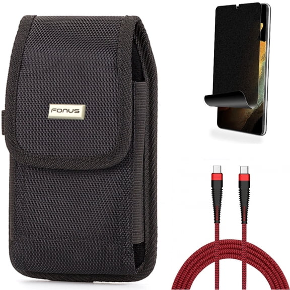 Privacy Screen Protector & 10ft PD Cable & Case Belt Clip for Samsung Galaxy S22 Plus (S22 ) - Combo TPU Film (Fingerprint) Anti-Peep & Type-C to USB-C Charger Cord Power & Rugged Holster