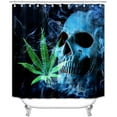 thumbnail image 2 of Juego de 4 cortinas de ducha con diseño de calaveras de fuego, llamas mágicas naranjas, chispas, esqueleto aterrador, decoración de baño para el Día de los Muertos, Halloween, cortina de ducha de, 2 of 7
