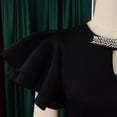 thumbnail image 6 of AURA Plus Size Midi Bodycon Dress Round Neck Ruffle Sleeve Rhinestone Hollow High Waist Elegant Party Dress, 6 of 8