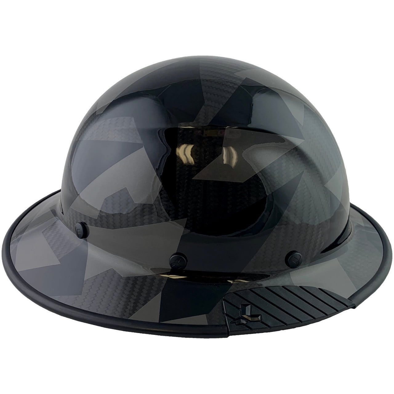 Lift Safety Actual Carbon Fiber Hard Hat - Full Brim Camo Black with Protective Edge and Tote