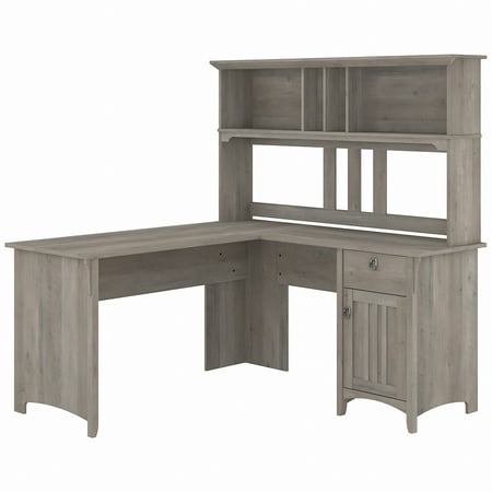 Bush Furniture Salinas 60 L Desk and Hutch with Storage Driftwood Gray