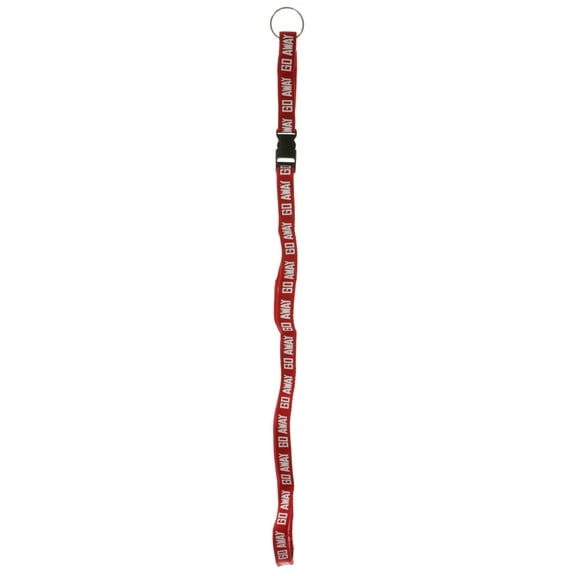 Detachable Red Lanyard w/The Phrase "Go Away" & Silver-Tone Split-Ring Key Chain