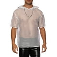 thumbnail image 1 of Camisetas de malla transparente INSPIRE CHIC para hombres, camisetas de club de manga corta con capucha, 2XL, blancas, 1 of 4