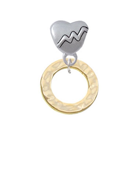 Gold Tone Hammered Karma Ring - Heartbeat Charm Bead